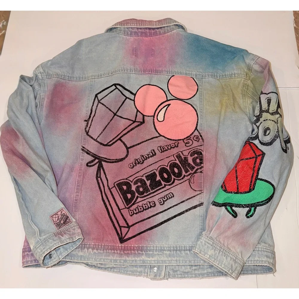 Justice x Bazooka Ring Pop Girls Tie Dye Denim Jacket XL 16/18 Distressed Candy